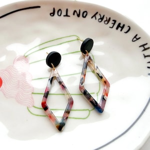 Tortoise Shell Drops acetate earrings, geometric everyday statement jewellery