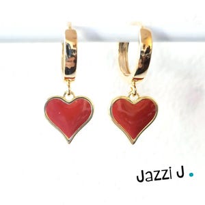 Rotes Herz Huggie Ohrringe Gold Creolen Liebe Valentinstag Geschenk