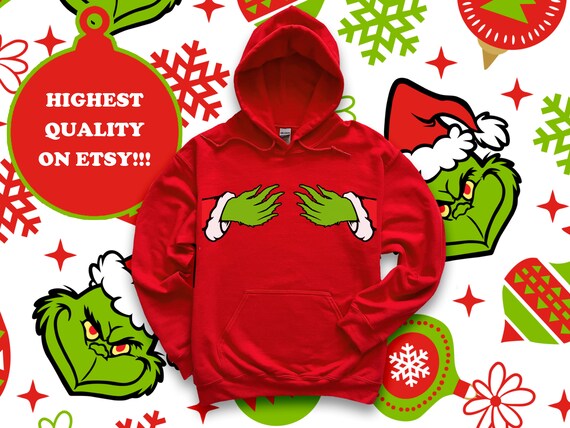 Grinch Hoodie Red Unisex Brushed Fleece 