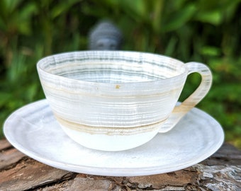 White Onyx Espresso Coffee or Tea Demitasse Cup and Saucer – Elegant Stoneware