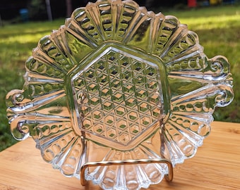 Vintage Pressed Cut Glass Candy Dish – Elegant Crystal Pedestal Bowl with Starburst Design