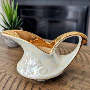 Vintage Pearl China Co Iridescent Opal 22kt Gold Trim Creamer – Mid-Century Lusterware, USA
