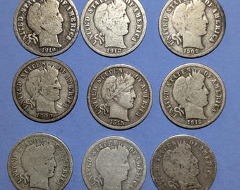 Barber Dimes – 90% Silver – Various Dates 1900–1915 – Vintage U.S. Coinage