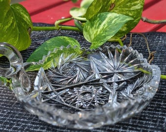 Vintage American Brilliant Period Cut Glass Candy Dish with Handle – Antique ABP Crystal Collector Dish