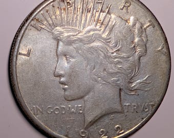 1922 Peace Silver Dollar Coin – Rare Vintage U.S. Silver Coin – Historic Numismatic Collectible - one coin per order - 3 available