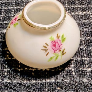 Vintage Miniature Porcelain Vase with Hand Painted Roses – Collectible Floral Mini Vase