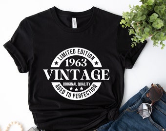 60e verjaardag T-shirt, 1963 T-shirt, verjaardagscadeau voor vrouwen, Limited Edition verjaardag T-shirt, verjaardagscadeau T-shirt cadeau VINTAGE