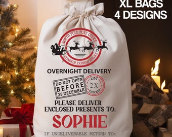 EARLY SALE! In stock, Large Christmas Santa Sack- Personalised Xmas Father Christmas gift bag