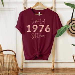 1976 Birthday TShirt UK, 50th Birthday Gifts for Women, 50th Birthday Tshirt, Vintage 1976 Birthday Shirt, Birthday Gift for Mum Grandpa maroon