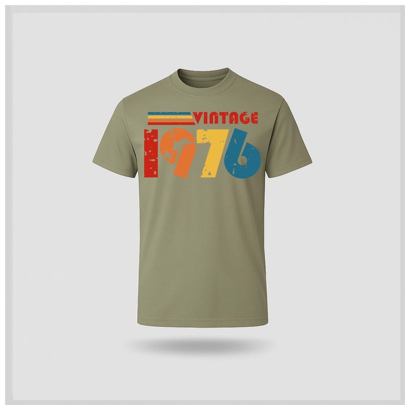 Vintage 1976 50th Birthday T Shirt 2026 fifty gift ideas khaki