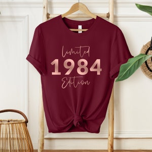 T-Shirt zum 40. Geburtstag, 1984 T-Shirt, Geburtstagsgeschenk für Frauen, Happy Birthday T-Shirt, Geburtstags-T-Shirt-Geschenk maroon