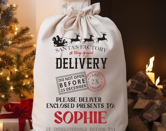 Personalised Chirstmas Santa sack, Large Christmas gift bag, Glitter Name Girls/Boys Xmas Gift Bag / Xmas Gift Bag / Post / xmas mail sack