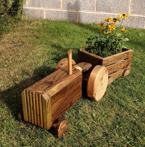 Handmade Wooden Outdoor Tractor and Trailer Planter Perfect Etsy
