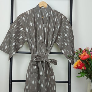 Quimono de algodão/ Loungewear de algodão/ Robe/ Saídas de praia/ Roupão feminino/ Presentes para ela/ Robes/ Estampa em bloco/ Saída de praia