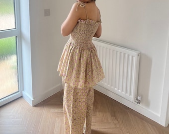 Block Print Cotton Co-ord Set: Pleated Top & Tapered Trouser