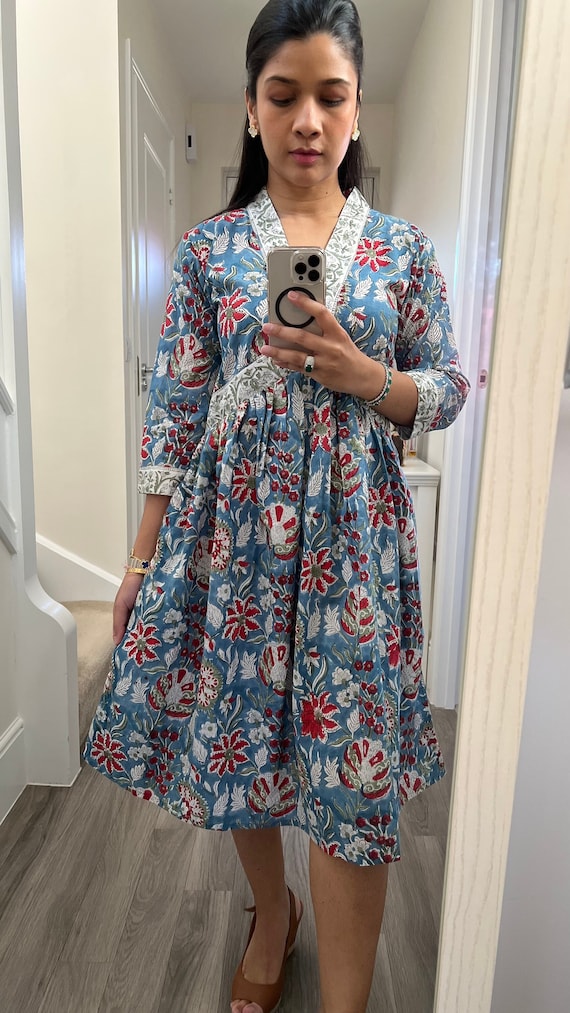 Blue cotton summer dress hotsell