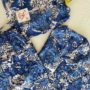 Womens Pure Cotton Block Print Pyjamas Blue Stripe Floral Pyjama&#39;s Indian Print Loungewear Set Unique Gift Wrapped Pyjamas Christmas Gift