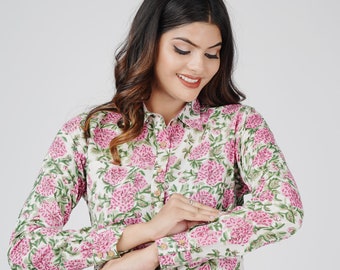 Womens Shirt Pure Cotton Floral Shirt Indian Print Shirt for Women 100% Cotton Shirt Block Print Shirt