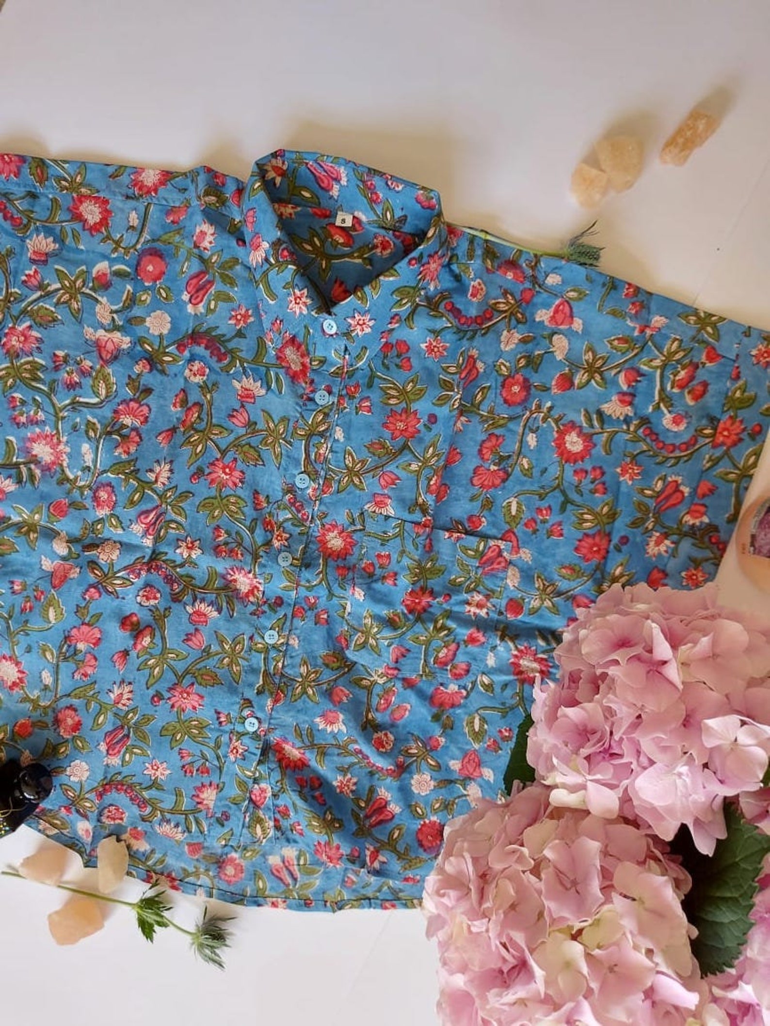 Womens Shirts Block Print Shirts Cropped Shirts Summer Etsy