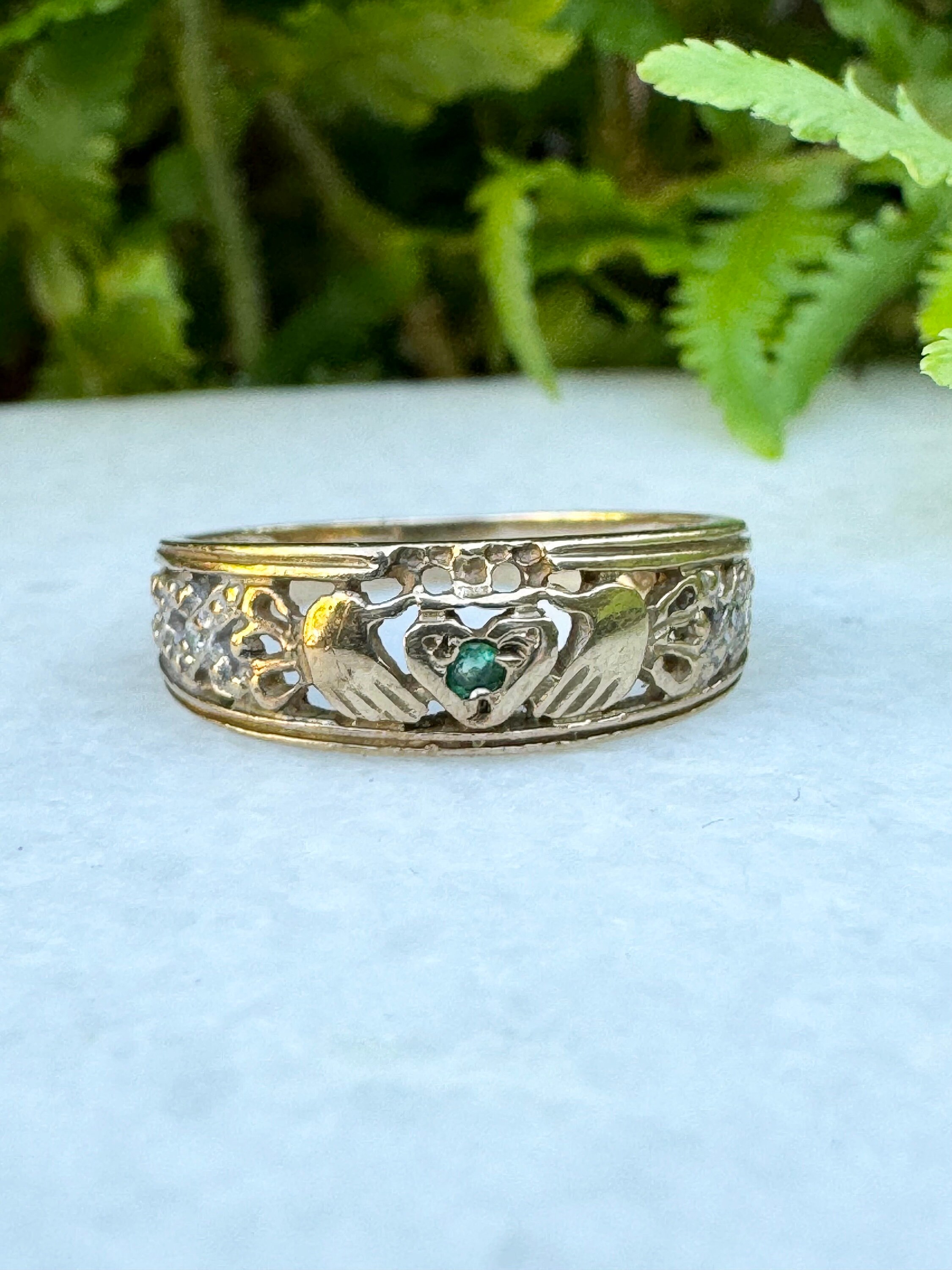 Ladies 10k Yellow Gold Claddagh Ring With Trinity Band – Irish Symbol Ring, Size 7.5, Polished Finish, Gift Box