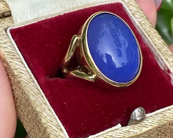 Vintage 9ct gold chalcedony cabochon ring size G 3.5