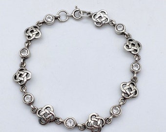 Vintage solid silver 925 celtic chrain bracelet diamanté