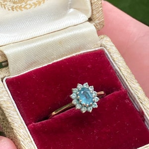 Antique Edwardian topaz halo ring 9ct gold size M 6.25