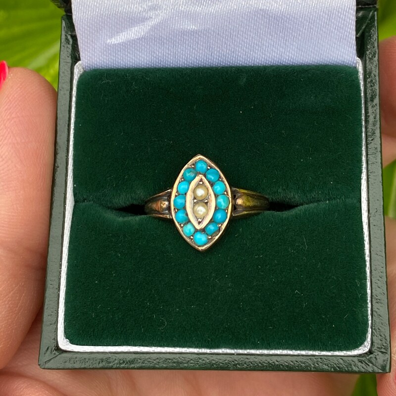 15 Turquoise Seed Pearl Halo Ring main image 0