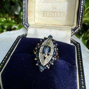 Vintage 9ct yellow gold sapphire and diamond ring, size L 5.75