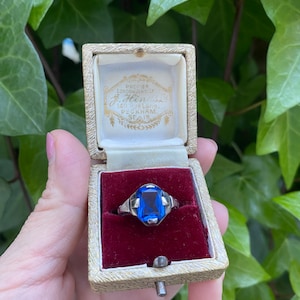 Antique Art Deco sterling silver blue paste ring size N 6.75