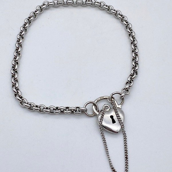 Bracelet chaîne vintage italien en forme de coeur en argent 825