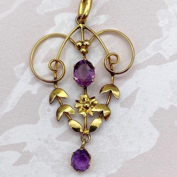 Antique pendant 9ct gold amethyst lavalier pendant