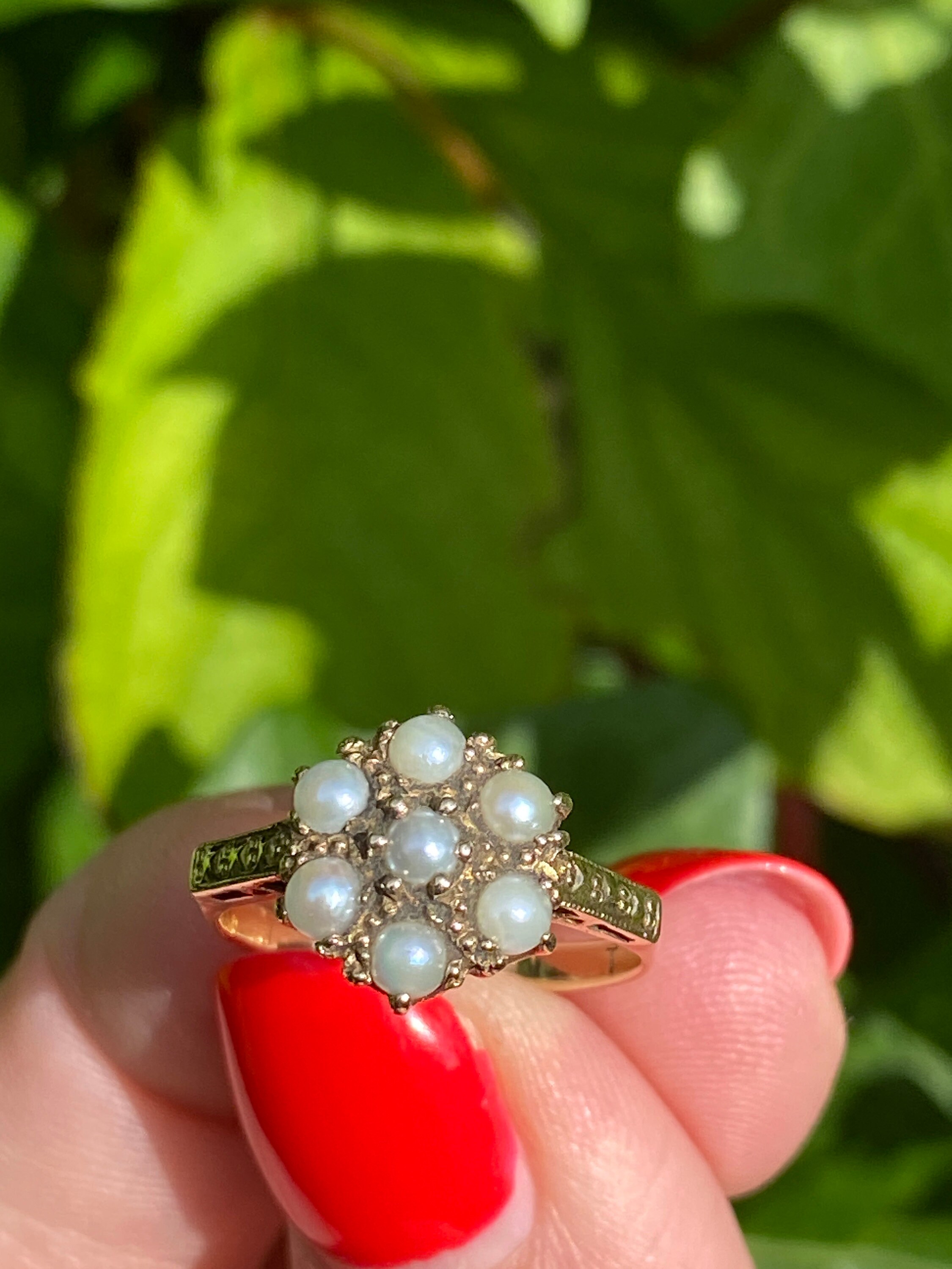 Antique 9ct Gold Seed Pearl Floral Ring Size J 1/2 US 5.25 Etsy