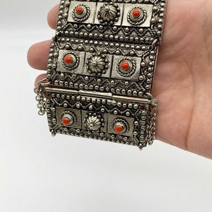 Vintage Eastern wide bangle,  silver tone cuff with stones