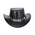 Cowboy Hat with Metal Chain -  Black Color  -  Handmade with 100% Cowhide Leather -  New with Tags