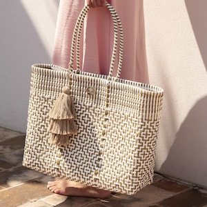 Handwoven Oaxaca Tote Bag, Upcycled Plastic, Beach Travel Pool Bag