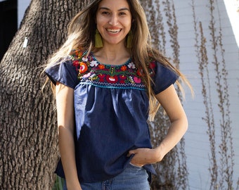 denim peasant blouse
