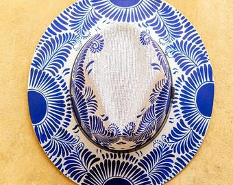 Hand-Painted Mexican Palm Hat: Boho Fedora with Leather Brim