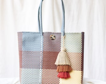 Handwoven Oaxaca Tote Bag, Upcycled Plastic, Beach Travel Pool Bag