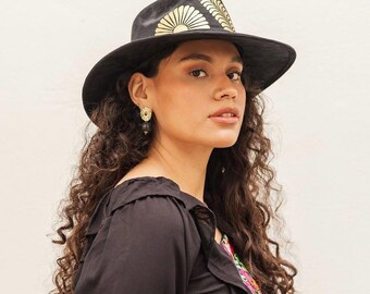 Hand Painted Vegan Suede Mexican Hat: Floral Artisan Statement