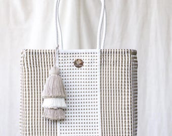Handwoven Oaxaca Tote Bag, Upcycled Plastic, Beach Travel Pool Bag