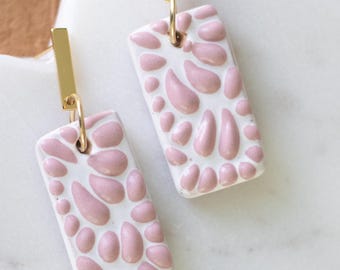 Handmade Talavera Clay Earrings, Pink Floral, 18K Gold Plated