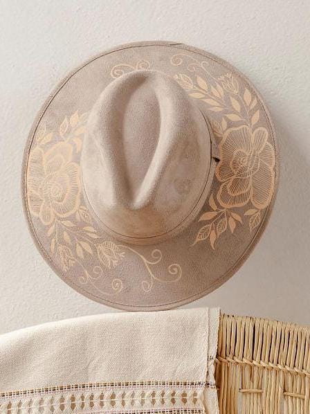 Hand Painted Hat, Vegan Suede Artisan Hat, Neutral Color Hat, Minimalist Style Hat, Handmade Hat