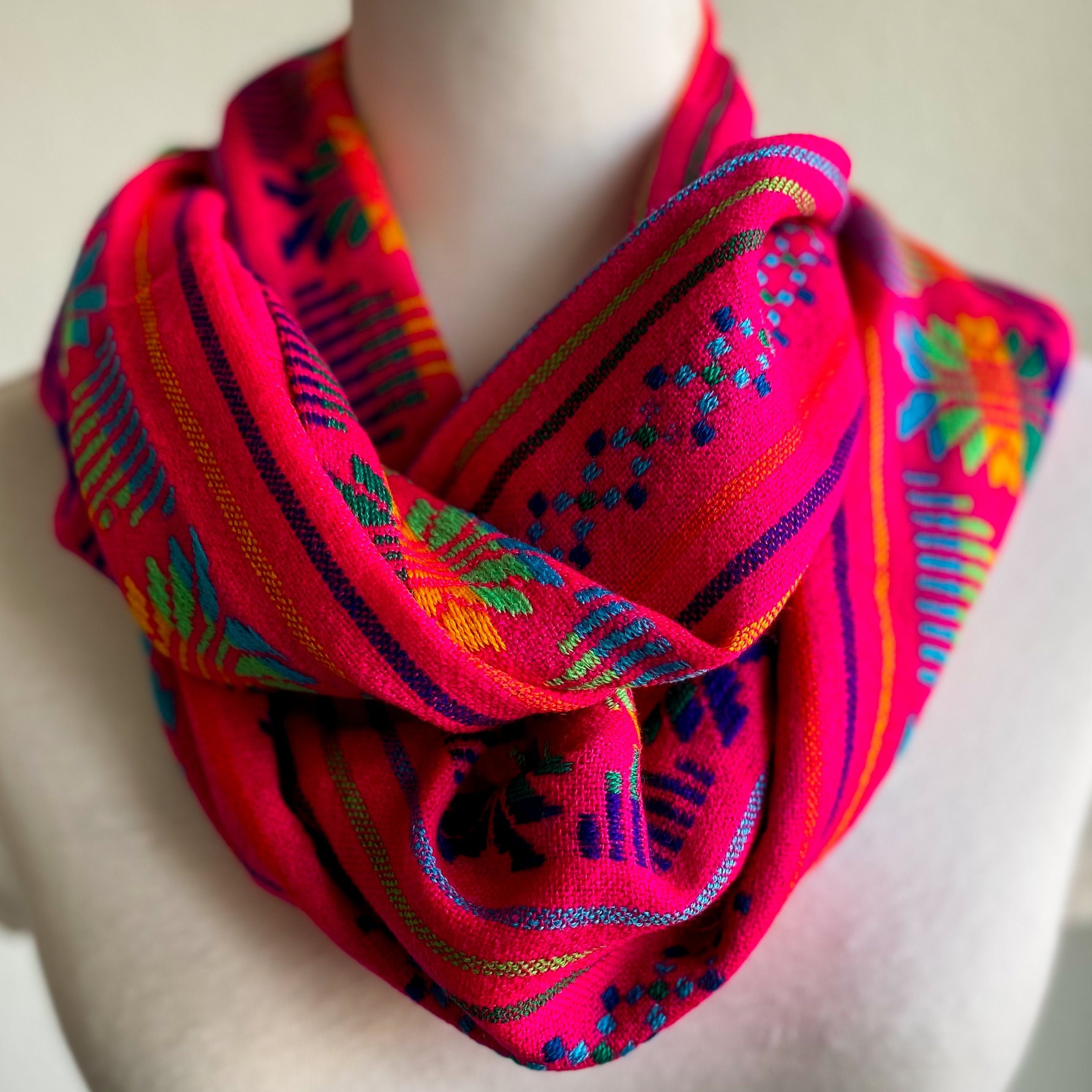 Mexican Artisanal Scarfs Lightweight Colorful Scarf Boho Etsy