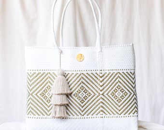 Handwoven Oaxaca Tote Bag, Upcycled Plastic, Beach Travel Pool Bag