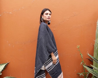Handwoven Organic Cotton Mexican Rebozo Shawl: Black and White Travel Wrap