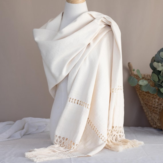 Handwoven Mexican Rebozo Shawl, Organic Cotton Wrap, Travel Scarf, Lightweight, Gift for Her, Handmade Mexico, Beach blanket, Modern Throw