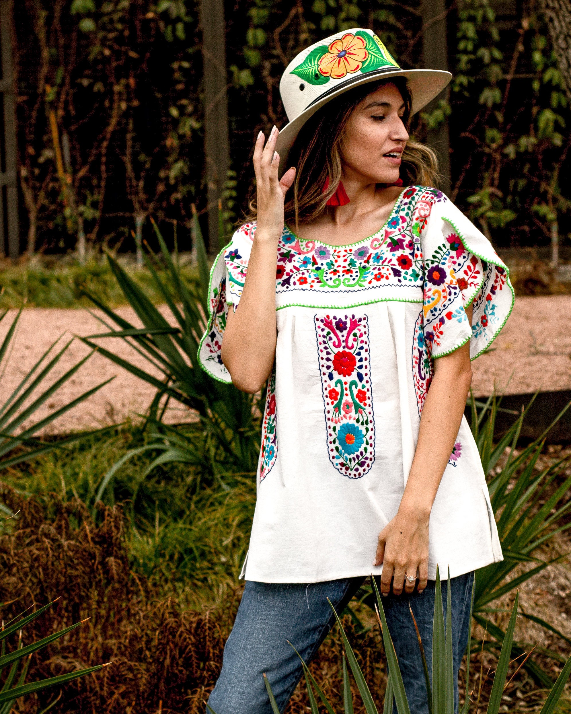Mexican Embroidered Tunic Top Floral Peasant Blouse Heavily | Etsy