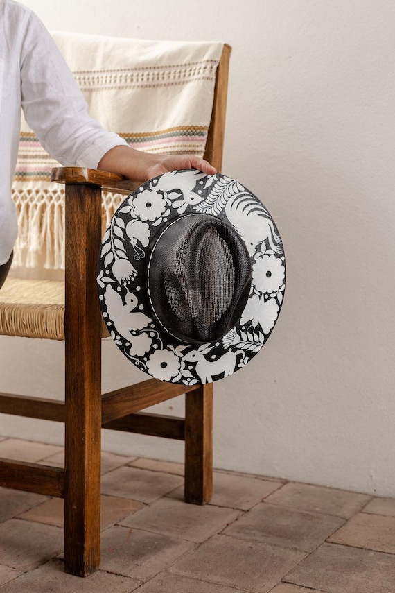 Hand-Painted Flora Mexican Hat: Oaxaca Western Style Jute Hat