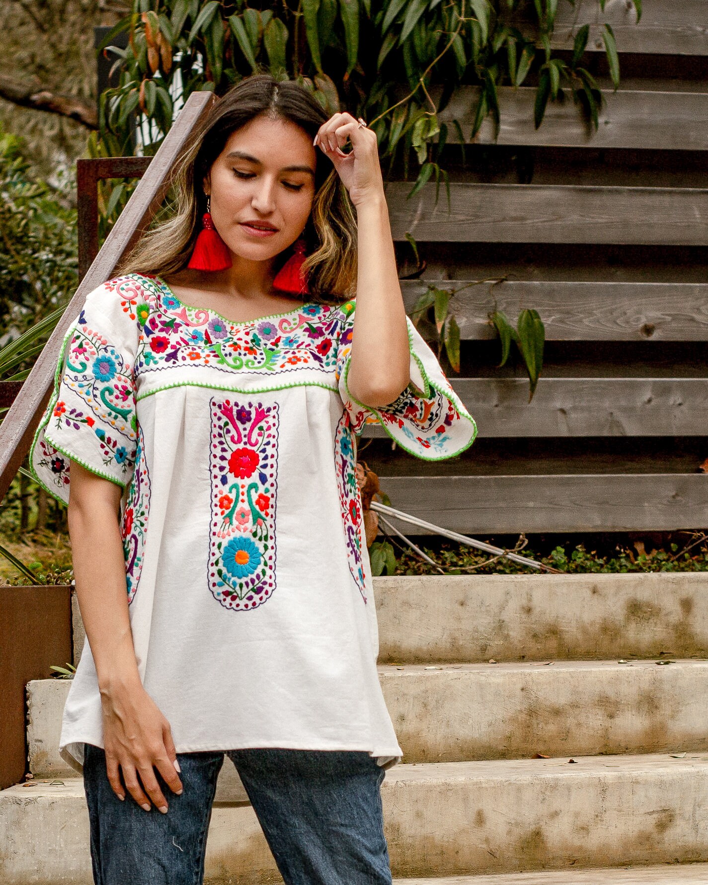 Mexican Embroidered Tunic Top Floral Peasant Blouse Heavily | Etsy